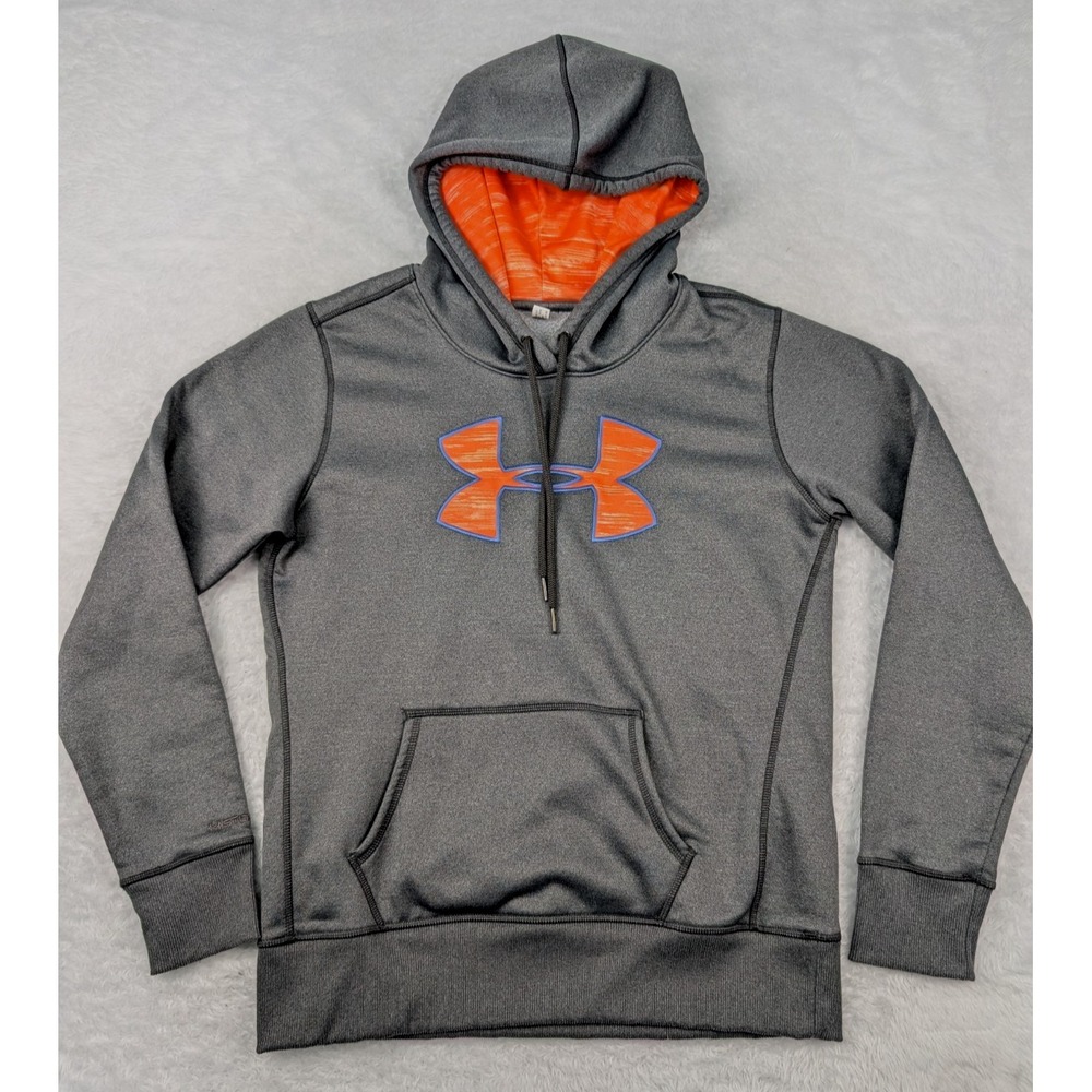 Under Armour Storm‎ ColdGear Hoodie Women's Size M Gray Neon Orange UA Fleece